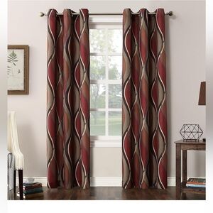 Modern Wave Pattern Curtains - Red and Brown